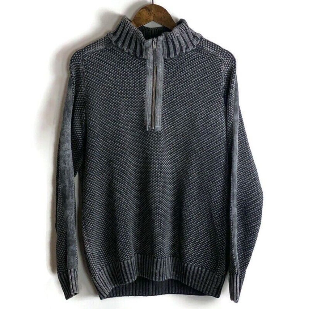 CARBON 2 COBALT Mens Gray Quarter Zip Mock Long Sleeve Sweater Size M Hi Def